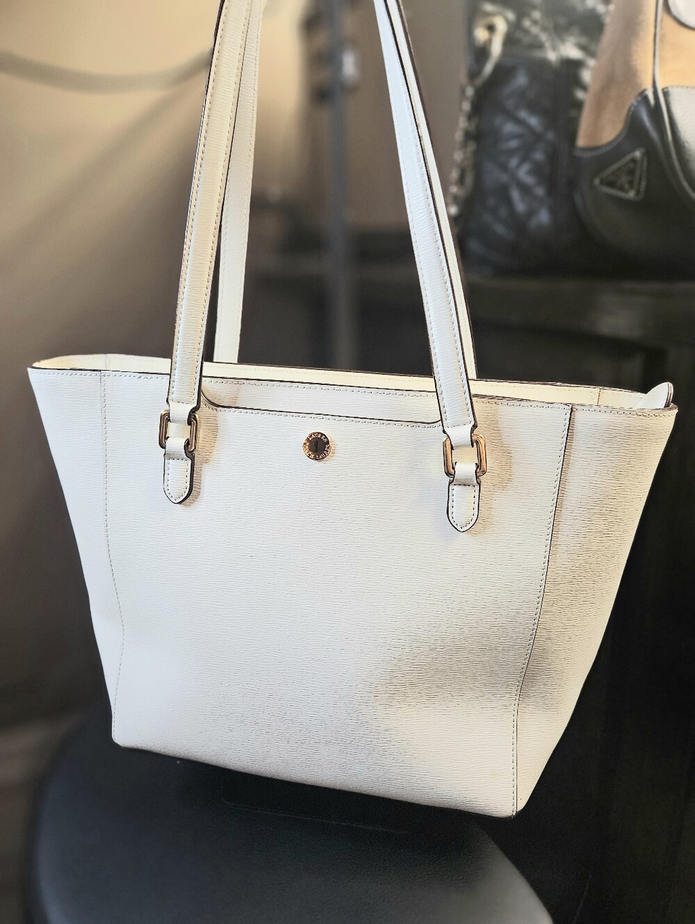 Lauren Ralph Lauren Karly Medium Crosshatch Leather Tote